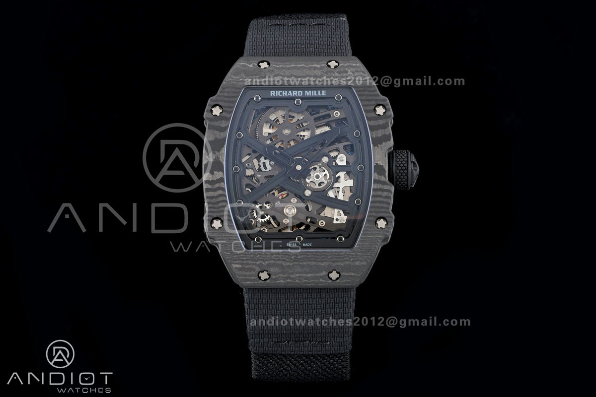 AVF RM67-02 NTPT All Black Skeleton Dial on Black Elastic strap CRMA7 Clone V2